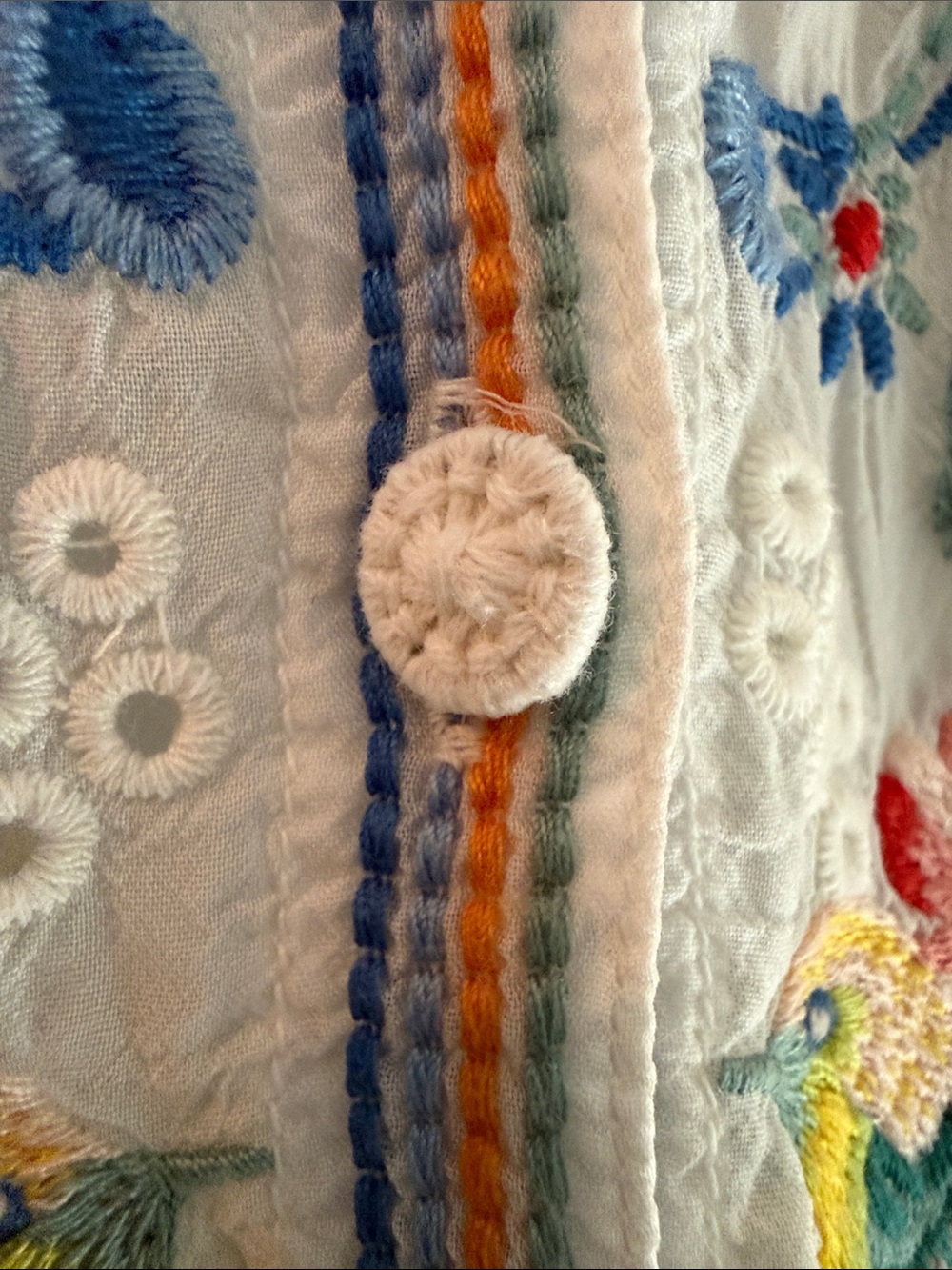 Johnny Was White Eyelet Tunic with Multicolor Floral Embroidery - Picture 9 of 10